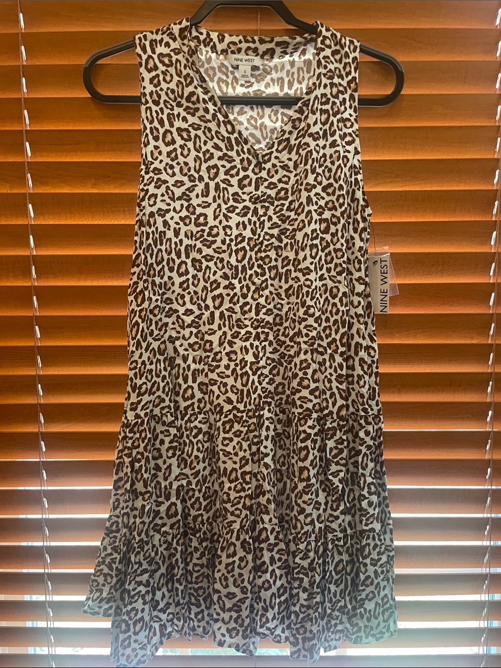 Nine West Brown & Cream Leopard Print Sleeveless Dress S (OL2)